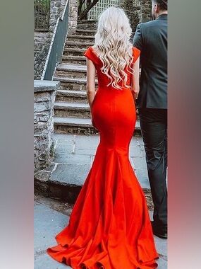 Red Off-Shoulder High-Low Evening Dress